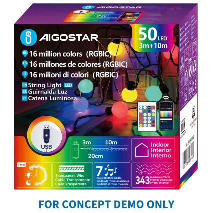 Aigostar - LED RGBIC dekorációs fényfüzér 25xLED/5W/USB 10 m többszínű
