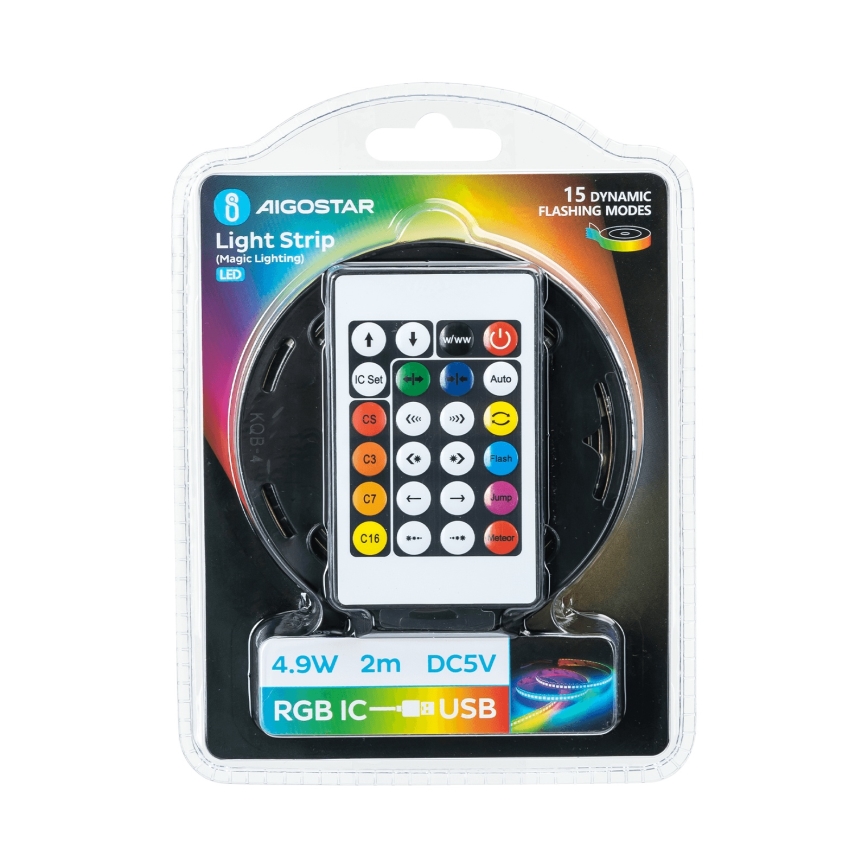Aigostar - LED RGBIC fényerőszabályozható szalag 2 m LED/4,9 W/5 V + távirányító