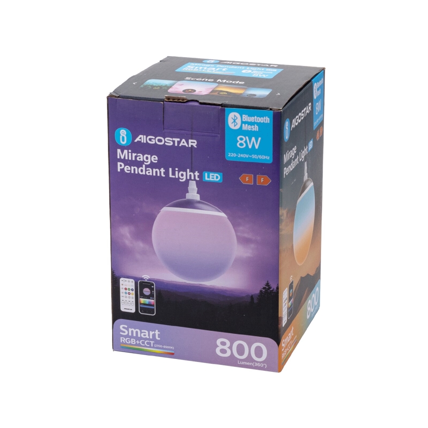 Aigostar - LED RGBW Dimmelhető csillár zsinóron MESH LED/8W/230V 2700-6500K fehér + távirányítás