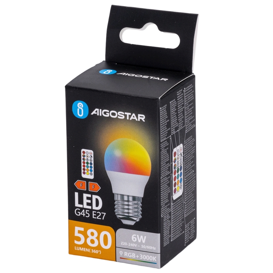 Aigostar - LED RGBW dimmelhető izzó G45 E27/6W/230V 3000K + távirányító