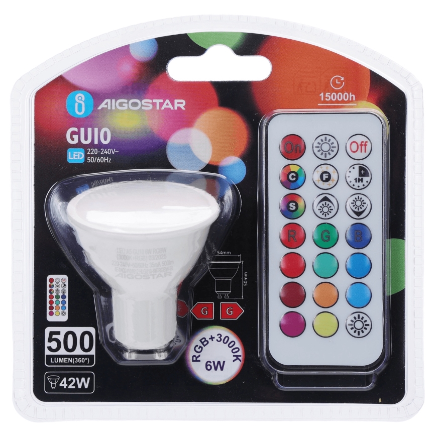 Aigostar - LED RGBW dimmelhető izzó GU10/6W/230V 3000K + távirányító