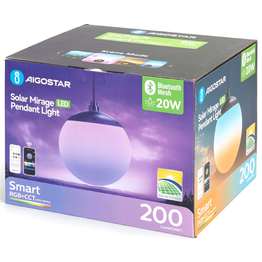 Aigostar - LED RGBW Dimmelhető napelemes csillár MESH LED/20W/3,7V 4000 mAh 2700K-6500K IP65 átm. 20 cm