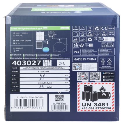 Aigostar - LED RGBW Dimmelhető napelemes csillár MESH LED/35W/3,7V 8000 mAh 2700K-6500K IP65 átm. 50 cm