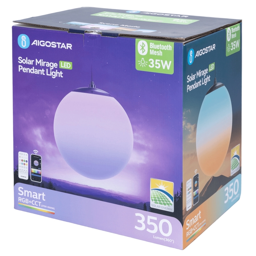 Aigostar - LED RGBW fényerőszabályozható napelemes csillár MESH LED/5W/3,7V 8000 mAh 2700K-6500K IP65 átm. 30 cm