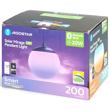 Aigostar - LED RGBW fényerőszabályozható napelemes csillár MESH LED/20W/3,7V 4000 mAh 2700K-6500K IP65 átm. 15 cm