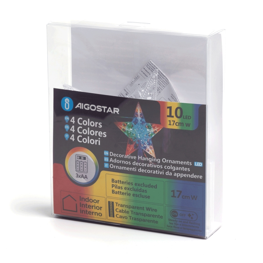 Aigostar - LED RGBY karácsonyi dekoráció 10xLED/3xAA csillag