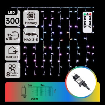 Aigostar - LED RGBY kültéri fényfüzér 300 LED / 8 világítási mód 3×1 m IP44 + távirányító