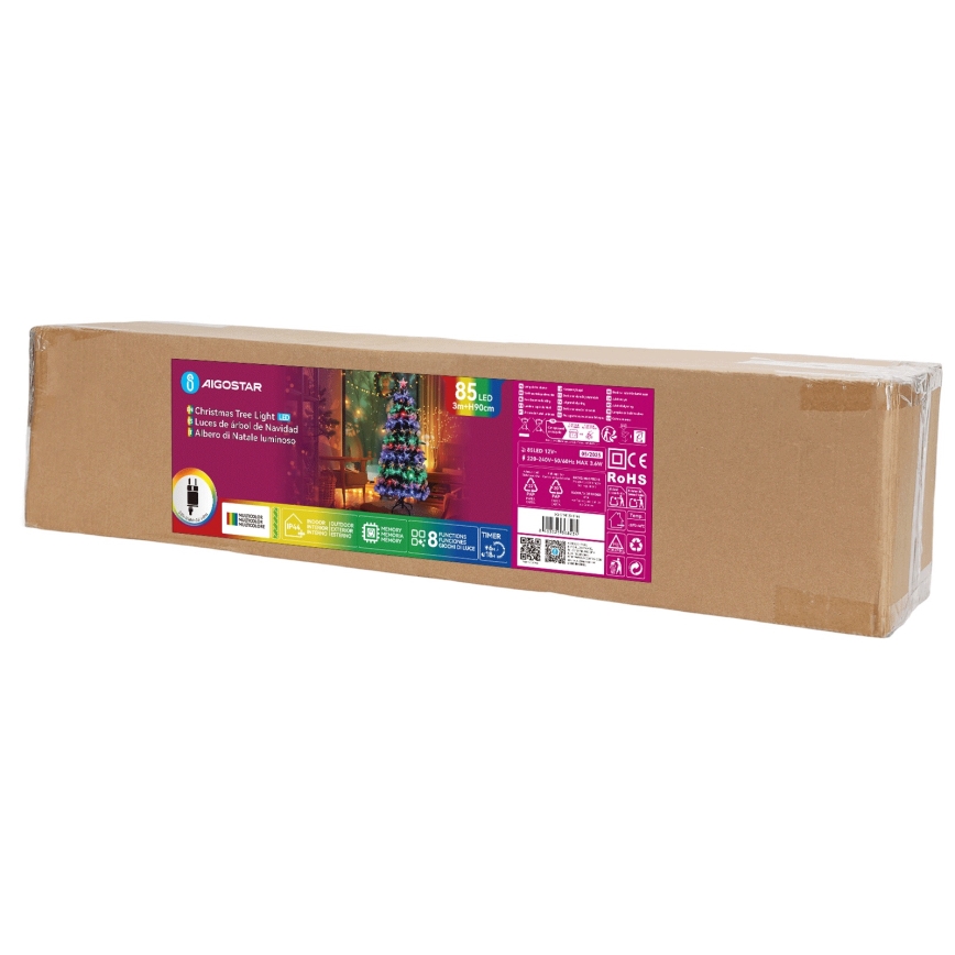 Aigostar - Kültéri LED karácsonyfa, 85 LED, 8 funkció, 0,9 m, IP44, többszínű