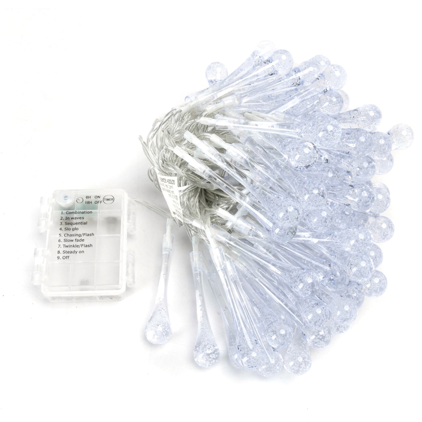 Aigostar - LED kültéri karácsonyi fényfüzér, 100x LED, 8 világítási mód, 3x AA, 10 m, IP44, többszínű cseppformájú fények