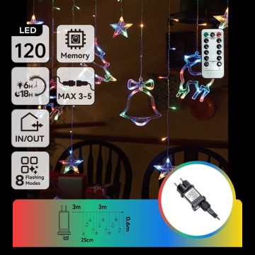 Aigostar - LED RGBY Kültéri karácsonyi fényfüzér 120xLED/8 funkció 3x0,6m IP44 többszínű + távirányító