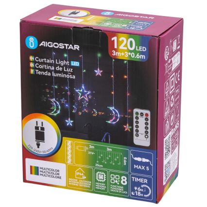 Aigostar - LED RGBY kültéri fényfüzér 120xLED/8 funkciós 3x0,6m IP44 többszínű + távirányító