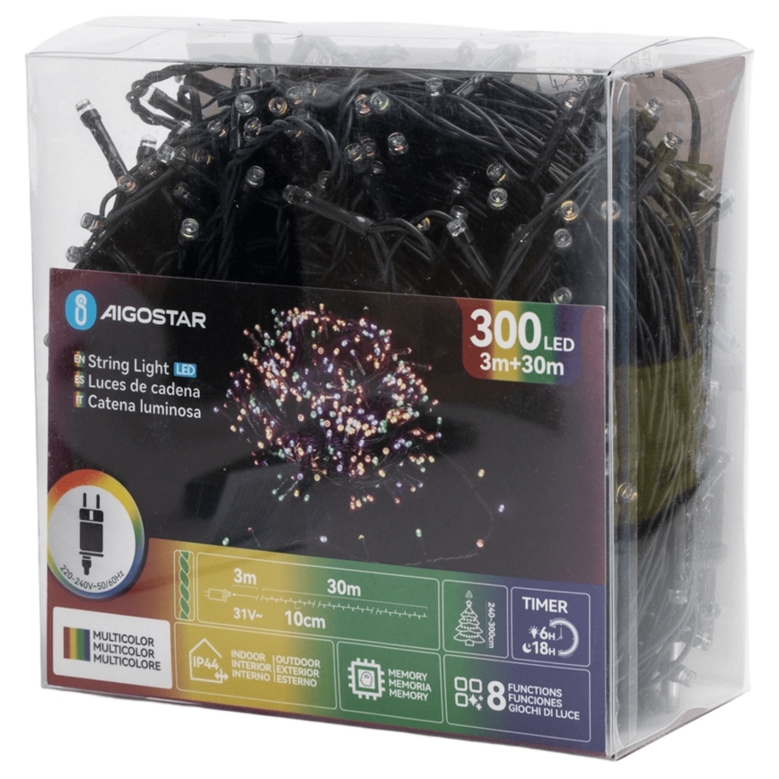 Aigostar - LED kültéri karácsonyi fényfüzér, 300 LED, 30 m, IP44, többszínű