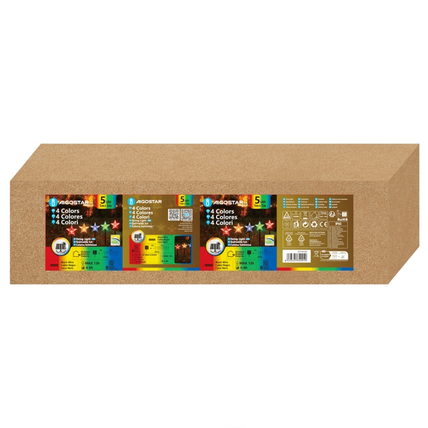 Aigostar - LED RGBY napelemes karácsonyi világítótest 5xLED/1,2V/8 funkció 1m IP65 800mAh csillagok