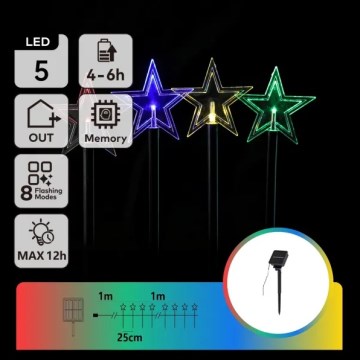 Aigostar - LED RGBY napelemes lámpa 5xLED/1,2V/8 üzemmód 1m IP65 800mAh csillagok