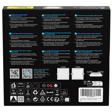 Aigostar - LED süllyesztett mennyezeti lámpa 12W, 230V, 3000K, 17,5x17,5 cm, fehér