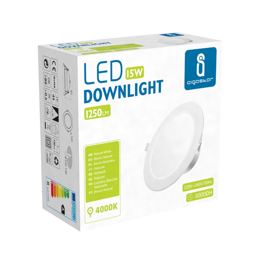 Aigostar - LED süllyesztett fürdőszobai mennyezeti lámpa LED/15W/230V 4000K IP44 átm. 14,5 cm fehér