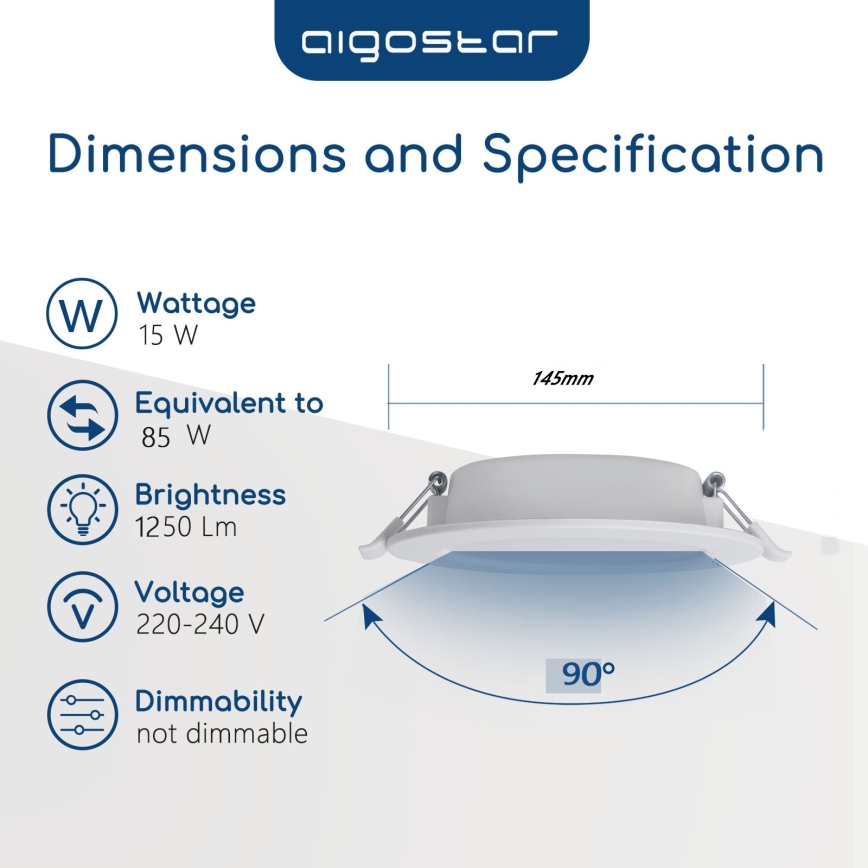 Aigostar - LED süllyesztett fürdőszobai mennyezeti lámpa LED/15W/230V 4000K IP44 átm. 14,5 cm fehér