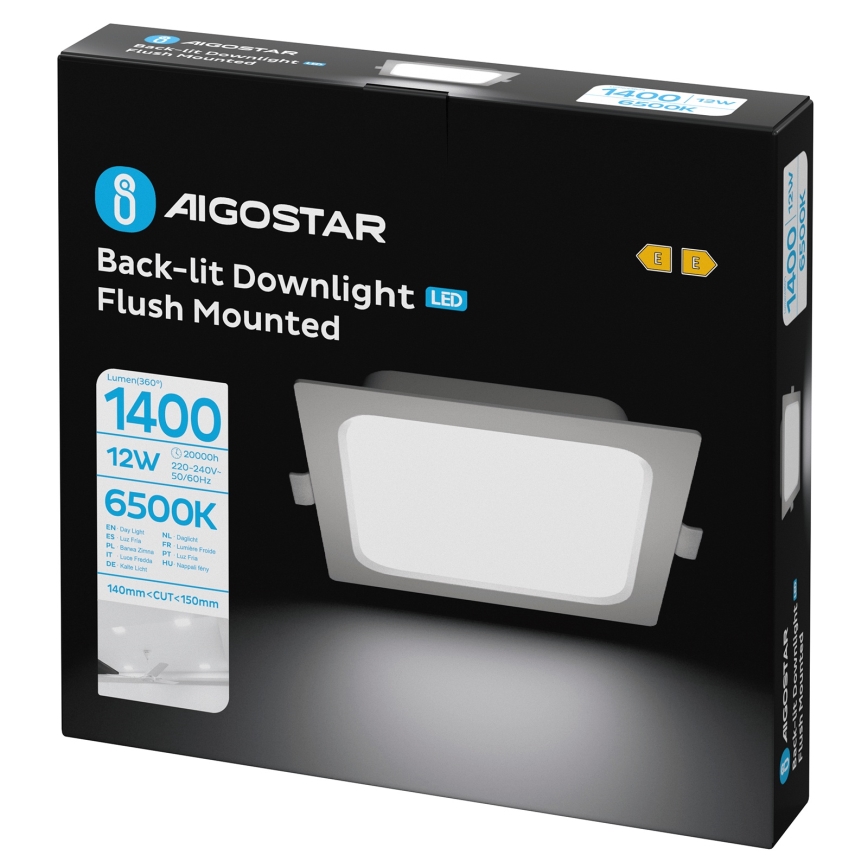 Aigostar - LED süllyesztett mennyezeti lámpatest LED/12W/230V 6500K 17,5x17,5 cm fehér