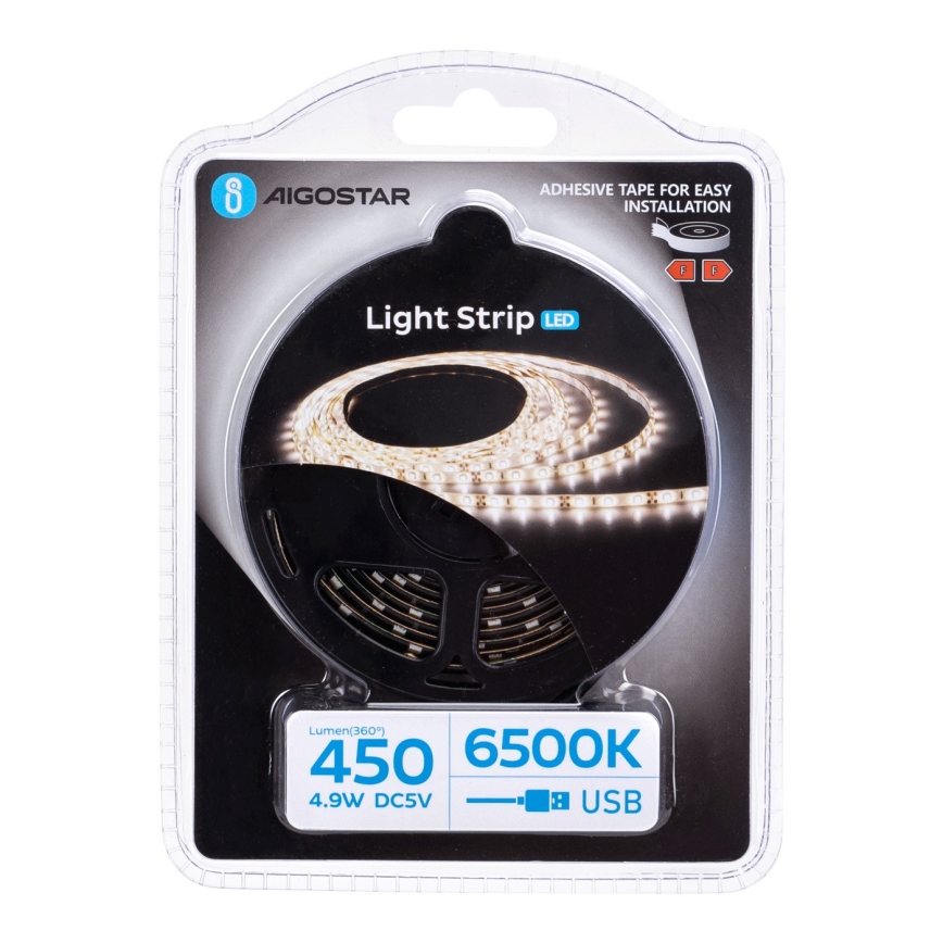 Aigostar - LED Szalag 2m LED/4,9W/5V 6500K IP65 fekete