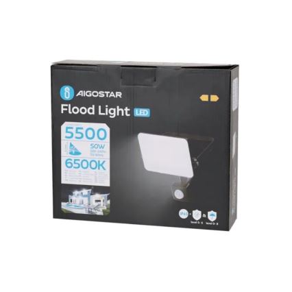 Aigostar - LED Reflektor érzékelővel LED/50W/230V 6500K IP65 fekete