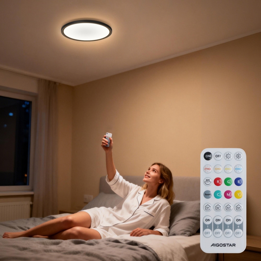 Aigostar - LED RGBW dimmelhető mennyezeti lámpa MESH LED/24W/230V 3000-6500K fekete + távirányító