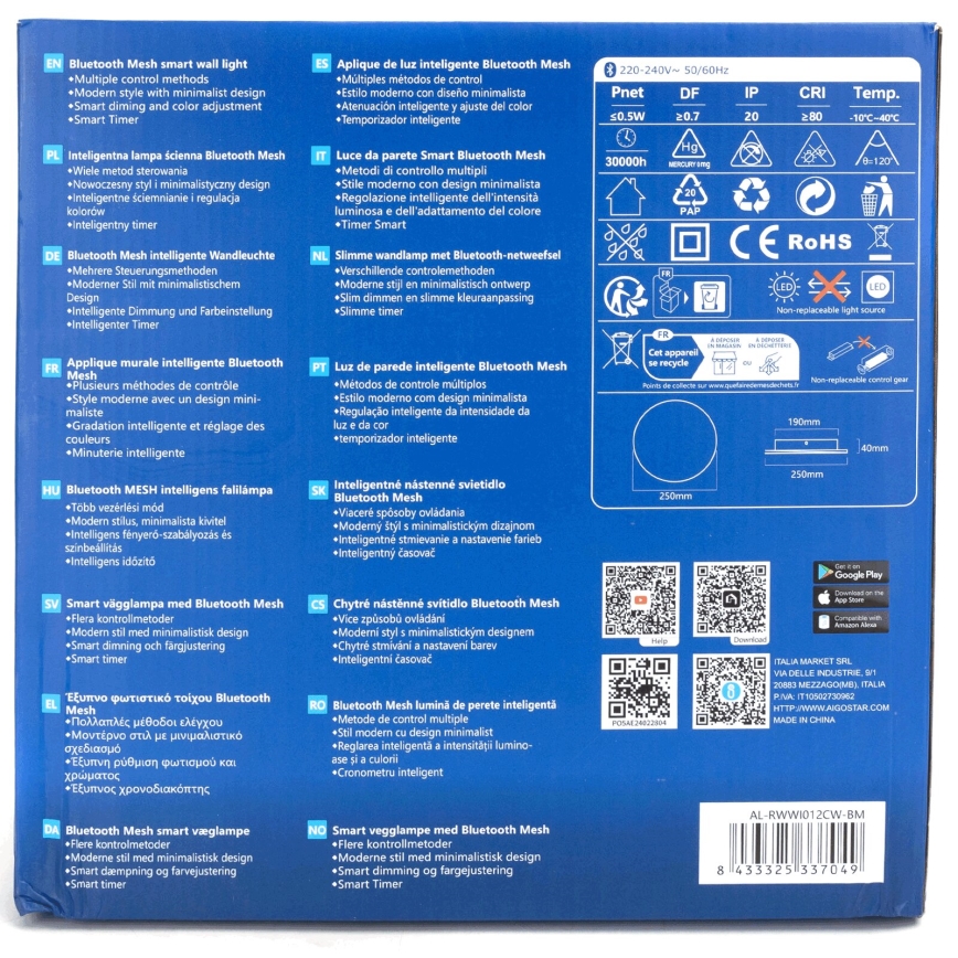 Aigostar - LED Fali Dimmeres Lámpa MESH Smart LED/12W/230V 2700-6500K fehér