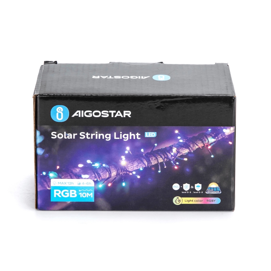 Aigostar - napelemes LED fényfüzér, 100 LED, 8 üzemmód, 12 m, IP65, többszínű