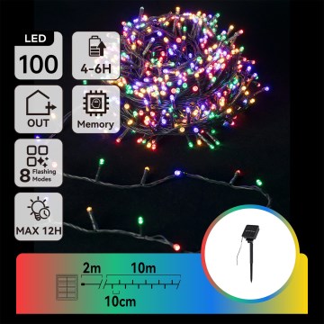 Aigostar - Napelemes LED fényfüzér 100 LED/8 világítási mód 12 m IP65 többszínű 800 mAh
