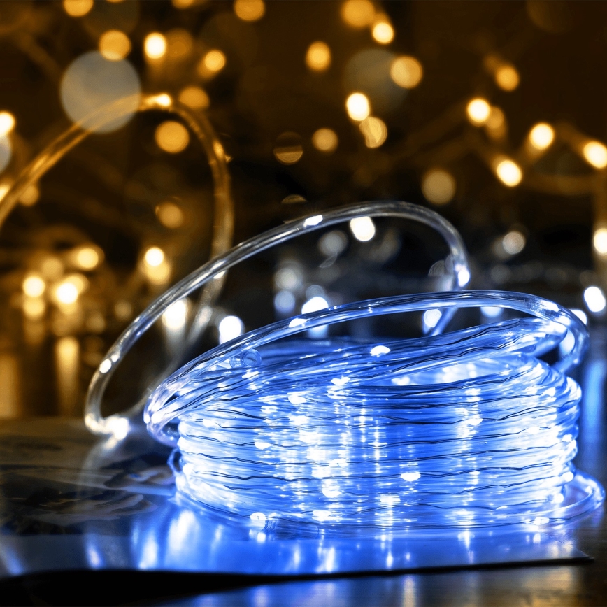 Aigostar - LED napelemes fényfüzér, 100 LED, 8 üzemmód, 12 m, IP65, hideg fehér, 800 mAh