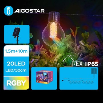 Aigostar - napelemes LED fényfüzér, 20 LED, 8 üzemmód, 11,5 m, IP65, többszínű