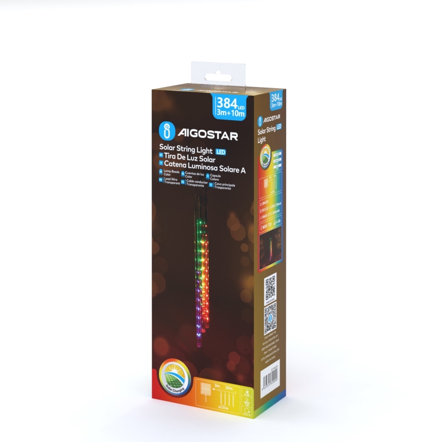 Aigostar - LED napelemes fényfüzér 384xLED/13m IP65 1200 mAh többszínű