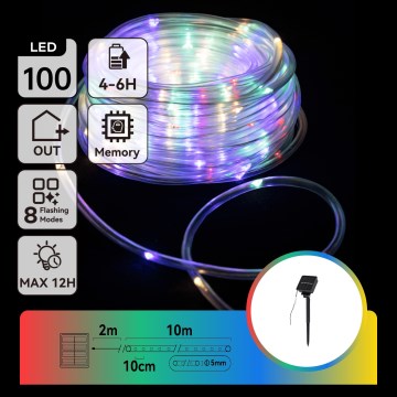 Aigostar - Napelemes LED karácsonyi fényfüzér 100×LED / 8 fénymód, 12 m, IP65, 800 mAh, többszínű