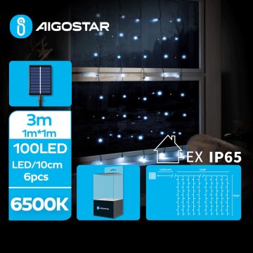 Aigostar - napelemes LED karácsonyi fényfüzér 100×LED/8 funkció 4×1 m 800 mAh IP65 hideg fehér