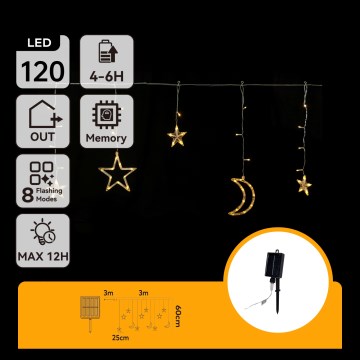 Aigostar - Napelemes LED karácsonyi fényfüzér, 120 db LED, 8 funkció, 3 x 0,6 m, 500 mAh, IP65, meleg fehér