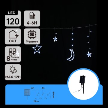 Aigostar - napelemes LED karácsonyi fényfüzér 120xLED/8 üzemmód 3x0,6m 500 mAh IP65 hideg fehér