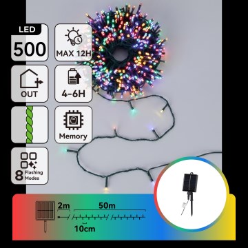 Aigostar - napelemes LED karácsonyi fényfüzér, 500×LED, 8 üzemmód, 52 m, IP65, többszínű, 1200 mAh