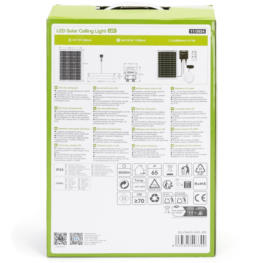 Aigostar - LED napelemes lámpa LED/70W/12V 6000 mAh 6500K IP65 átm. 20,5 cm + távirányító