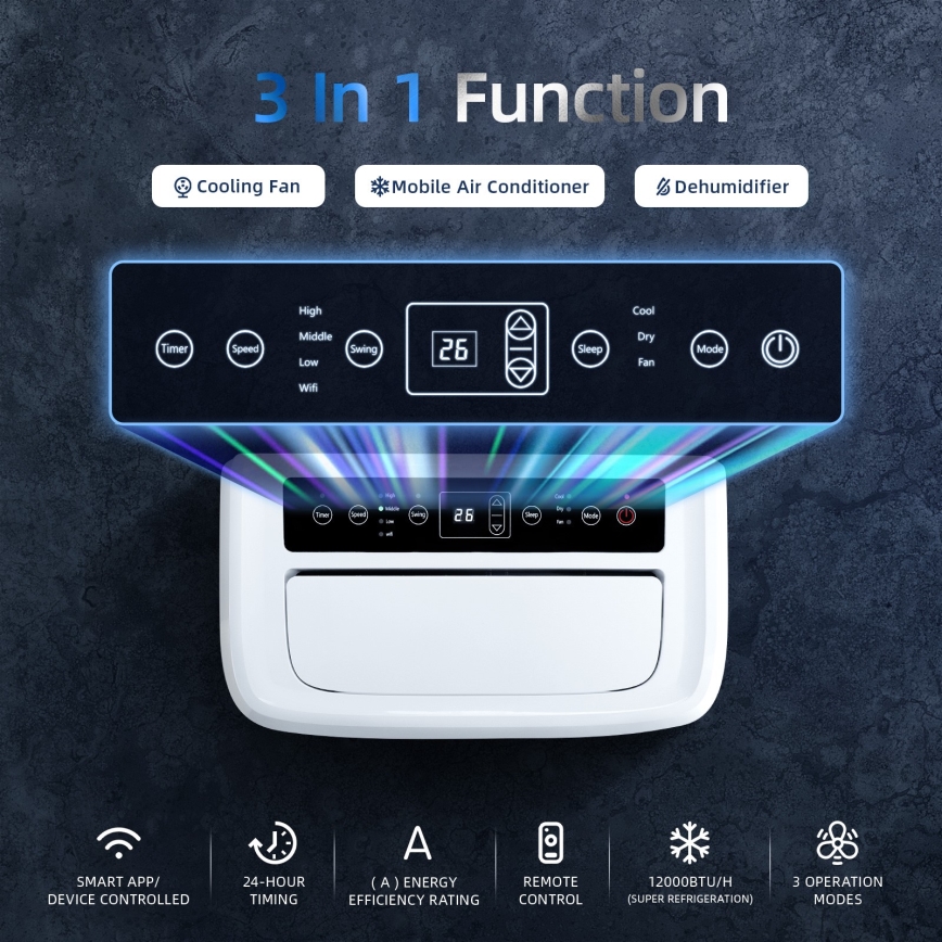 Aigostar - Okos mobil légkondicionáló 1337W/230V 12000 BTU Wi-Fi  fehér + távirányító