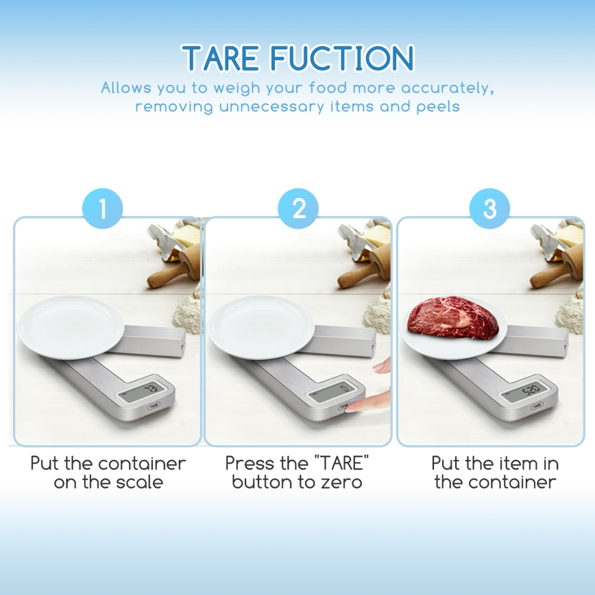 Aigostar - Összecsukható konyhai mérleg 5 kg matt króm