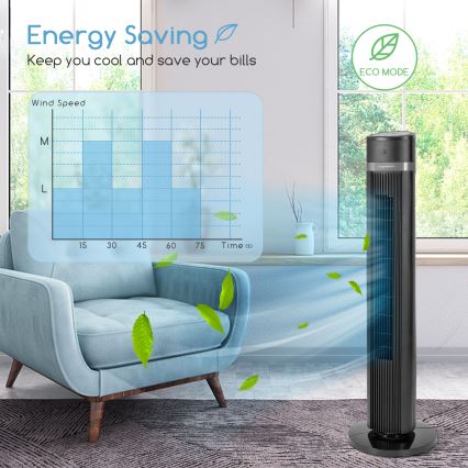 Aigostar - Oszlop ventilátor 45W/230V fekete + távirányító