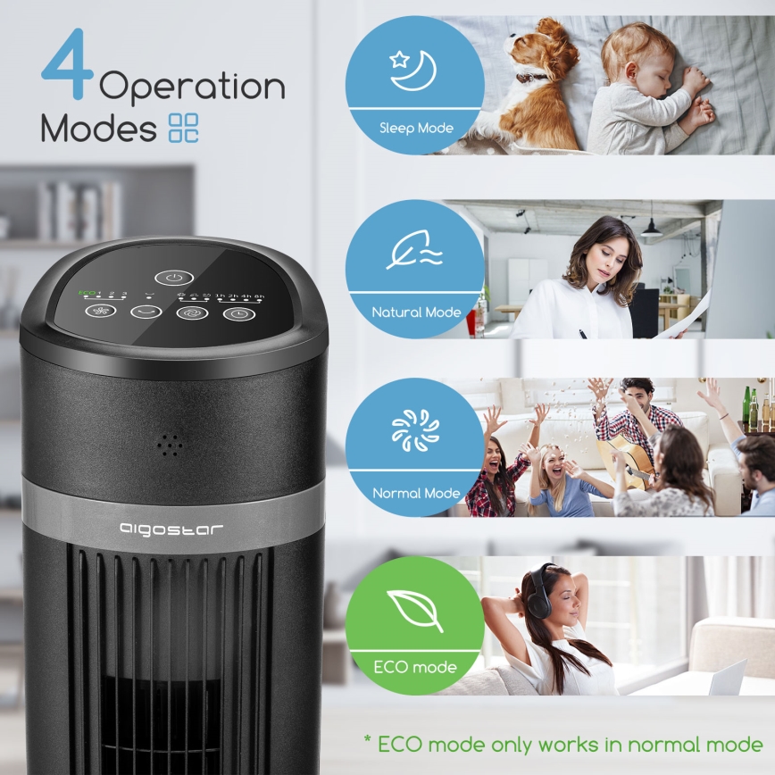 Aigostar - Oszlop ventilátor 45W/230V fekete + távirányító