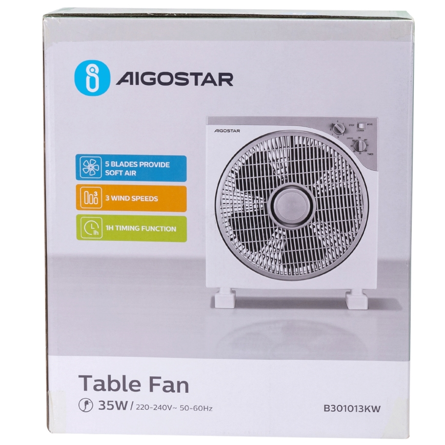 Aigostar - Padlóventilátor 35W/230V átmérő 30 cm fehér/szürke