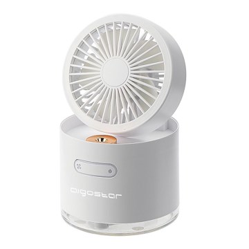 Aigostar - RGB vezeték nélküli mini asztali ventilátor MIST ködhatással 10W/5V 2000mAh fehér