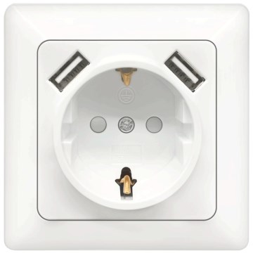 Aigostar - SCHUKO háztartási konnektor 250V + 2x USB, fehér kerettel