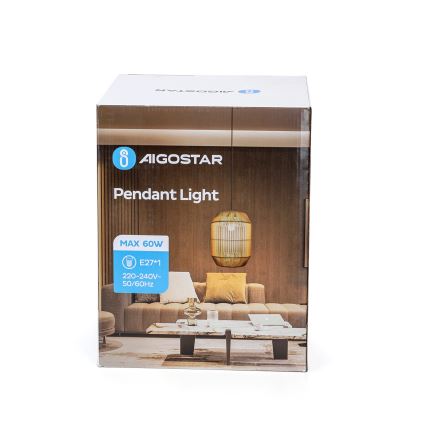 Aigostar - Stílusos függőlámpa kábellel 1xE27/60W/230V, bézs, átmérő 23 cm