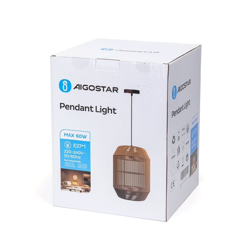 Aigostar - Stílusos függőlámpa kábellel 1xE27/60W/230V, bézs, átmérő 23 cm