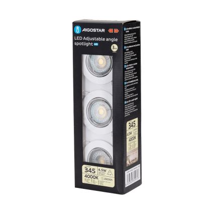 Aigostar - SZETT 3x beépíthető LED lámpatest 1xGU10/4,5W/230V 4000K fehér