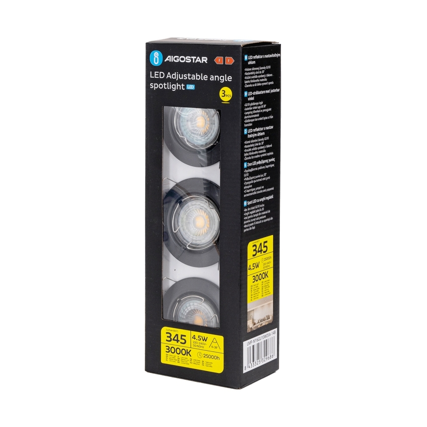 Aigostar - SZETT 3x LED beépíthető mennyezeti lámpatest 1xGU10/4,5W/230V 3000K fekete