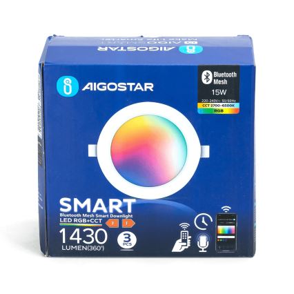 Aigostar - 3 darabos szett dimmelhető RGBW LED beépíthető mennyezeti lámpa MESH LED/15W/230V 2700K-6500K Ø17 cm