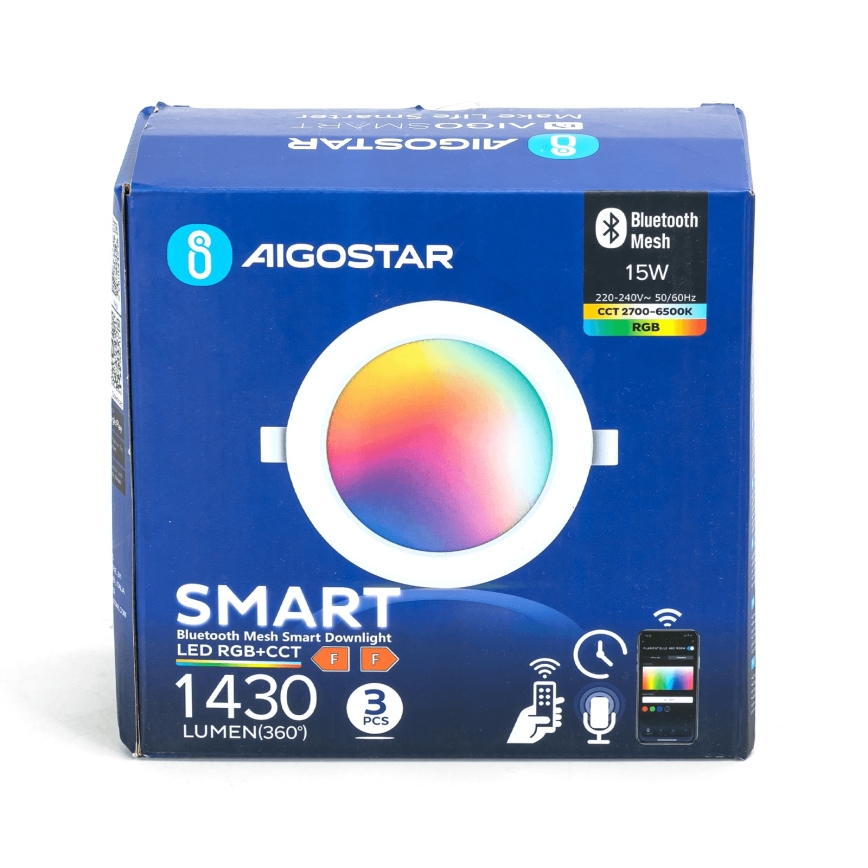 Aigostar - 3 darabos szett dimmelhető RGBW LED beépíthető mennyezeti lámpa MESH LED/15W/230V 2700K-6500K Ø17 cm